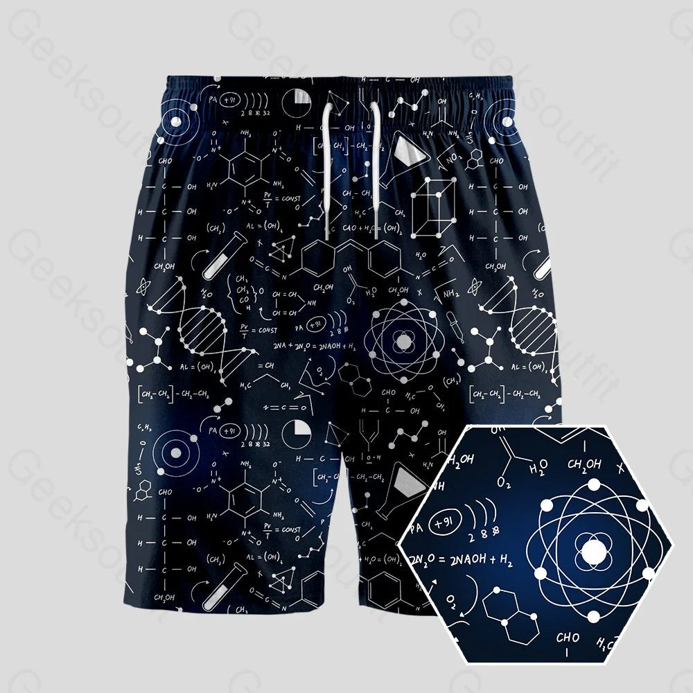 Glow In The Dark Shorts-Mad Science Lab Black Geeky Drawstring Shorts