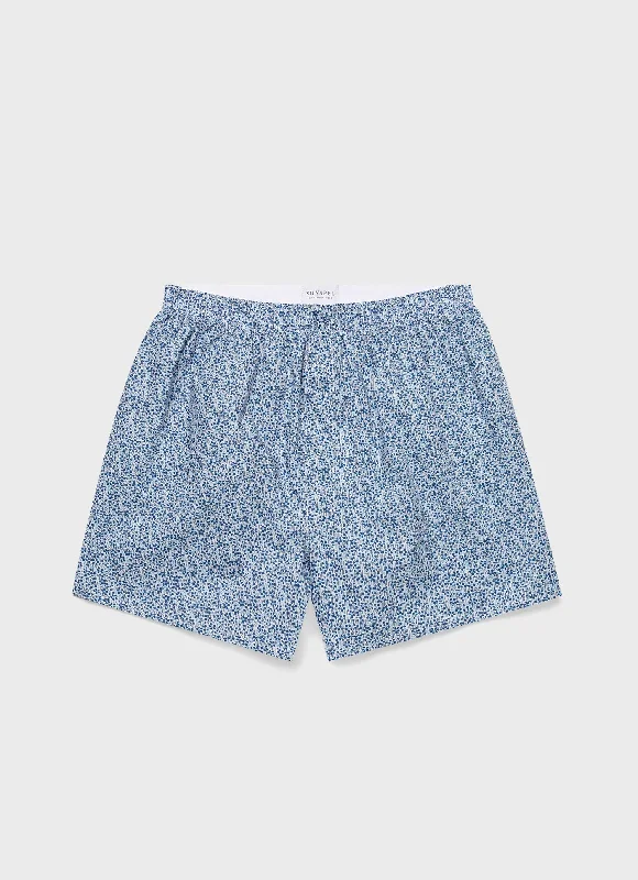 Hiking Shorts-Men's Classic Boxer Shorts in Liberty Fabric in Ink Blue Meadow