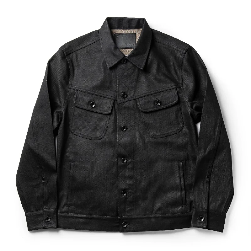 Windbreaker Jacket-The Long Haul Jacket in Black Over-dye Selvage