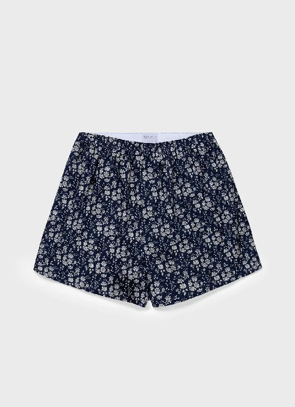 Outdoor Shorts-Men's Classic Boxer Shorts in Liberty Fabric Navy Meadow