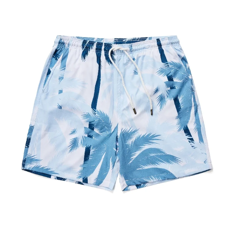 Slim Fit Shorts-Light Blue Large Palms Swim Shorts