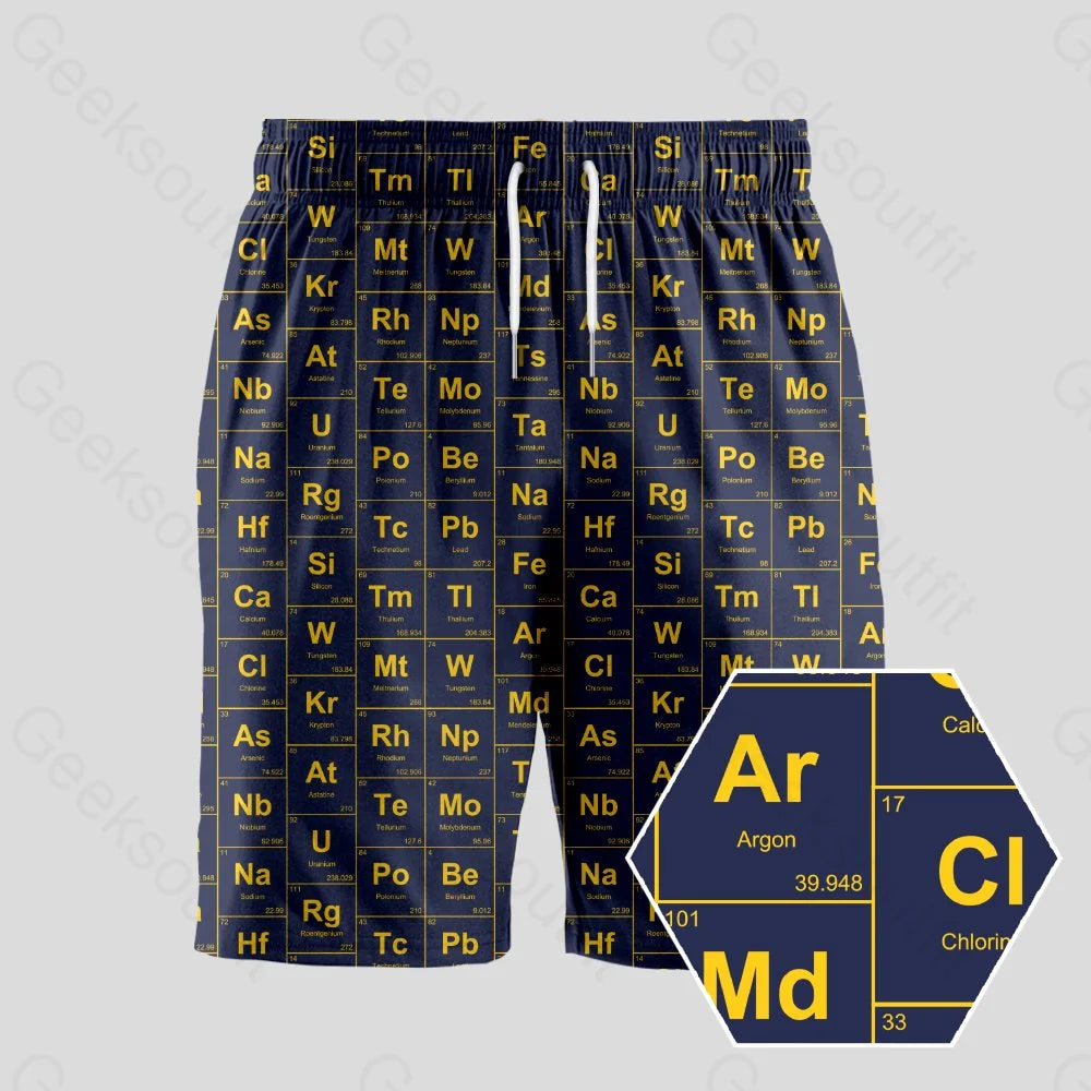 Monochrome Shorts-Chemical Elements Navy Geeky Drawstring Shorts