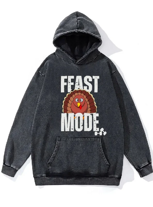 Long Sleeve Hoodie-Feast mode Washed Gym Hoodie