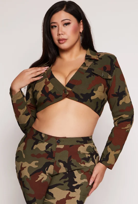 Football Jacket-Plus Size Camo Hyperstretch Cropped Jacket