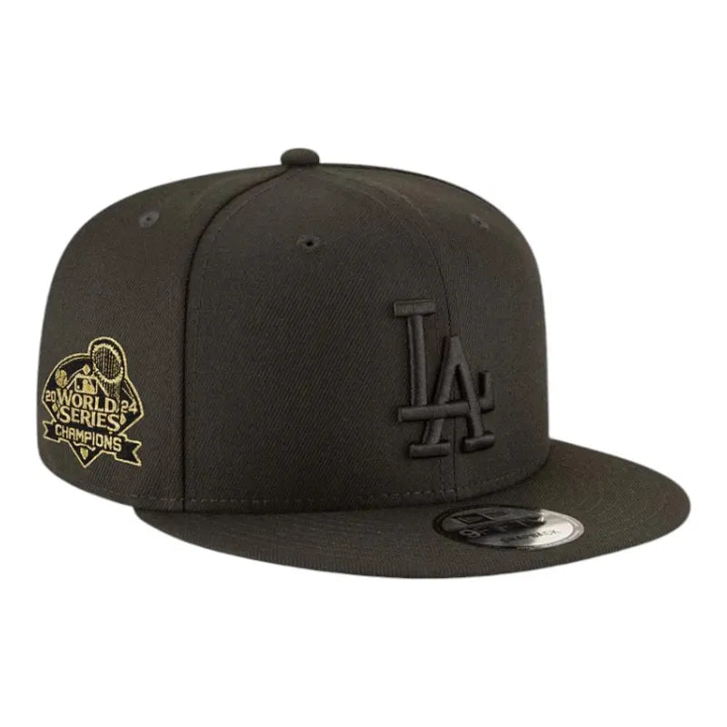 Baseball Hat-LA Dodgers with Gold 2024 WS Champs Patch New Era 9FIFTY Snapback Hat Blk/Blk