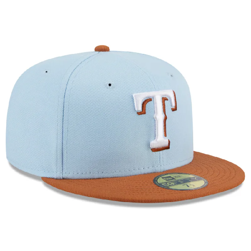 Punk Hat-New Era Texas Rangers Color Pack 59FIFTY Fitted Hat-Light Blue/Rust Orange