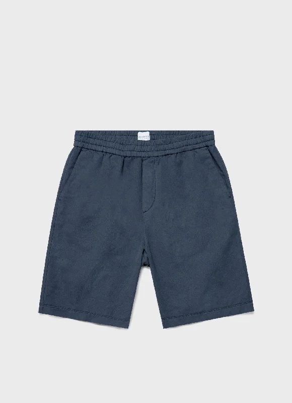 Vintage Shorts-Men's Cotton Linen Drawstring Shorts in Shale Blue