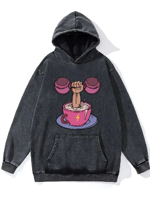 Comfy Hoodie-Coffee and Barbells WASHED GYM HOODIE