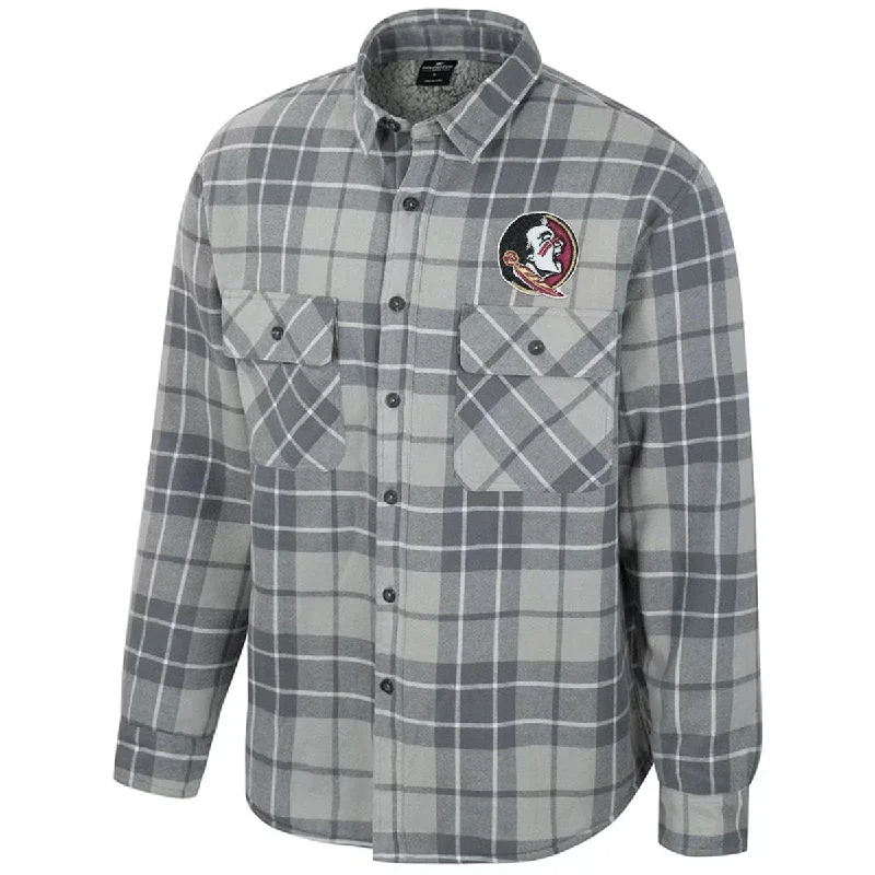 Special Edition Jacket-Colosseum Men's Seminole Logo Button Up Plaid Jacket - Grey