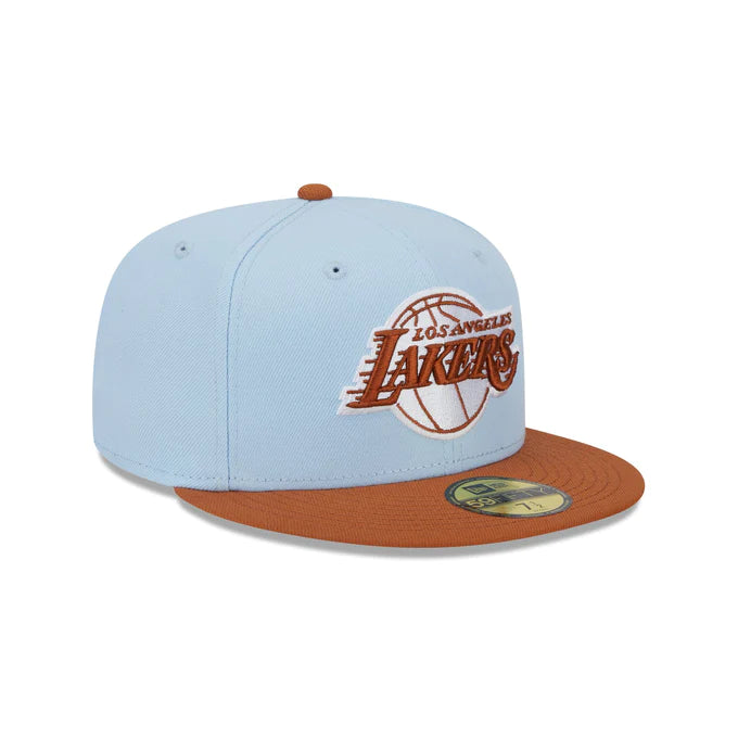 Party Hat-New Era Los Angeles Lakers Color Pack 59FIFTY Fitted Hat-Light Blue/Rust Orange