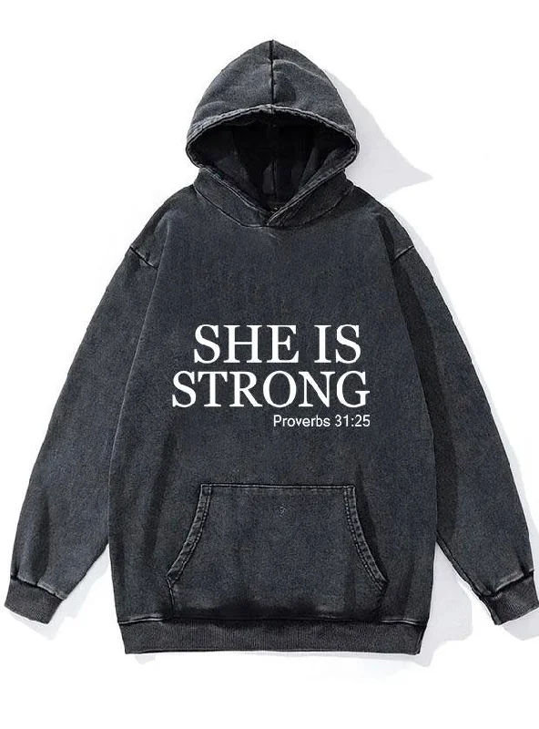 Skateboarding Hoodie-SHE IS STRONG WASHED GYM HOODIE