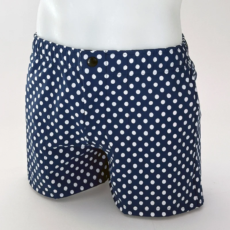 Basketball Shorts-Mod Swim Shorts - Mini Dots Navy - Shorter Length