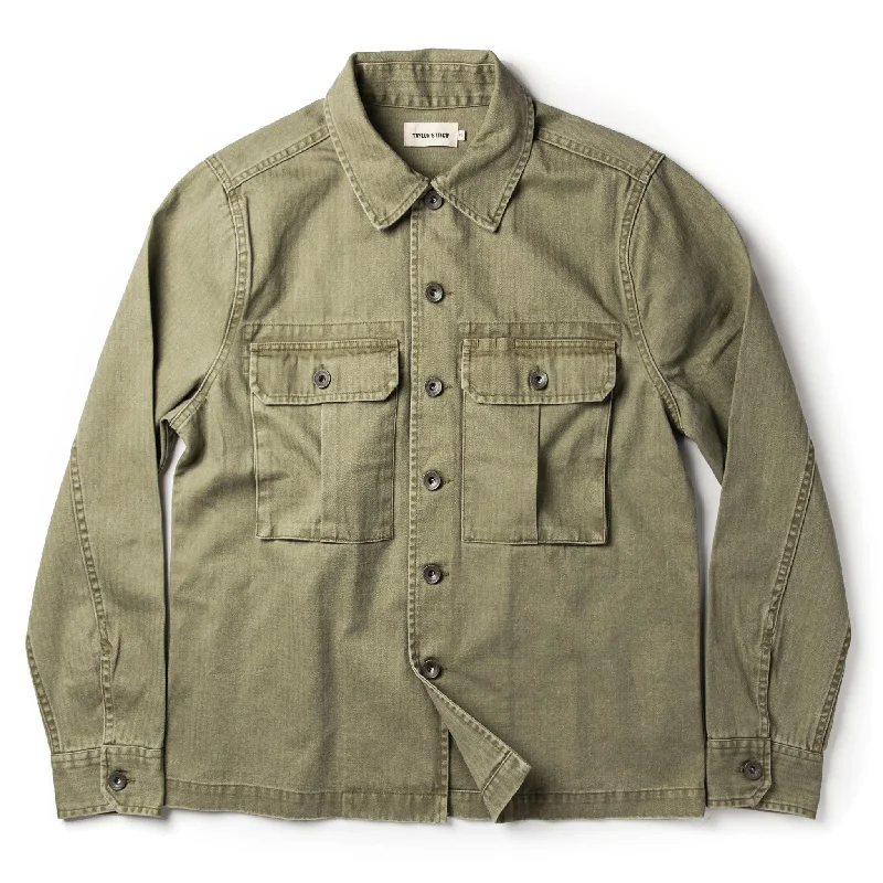 Snap Button Jacket-The HBT Jacket in Washed Olive