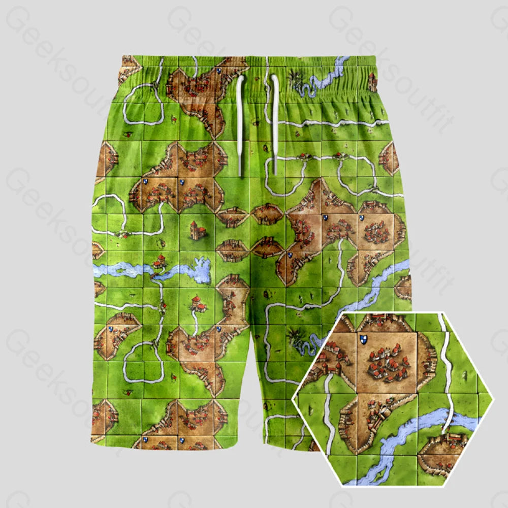 Beach Shorts-Carcassonne Geeky Drawstring Shorts