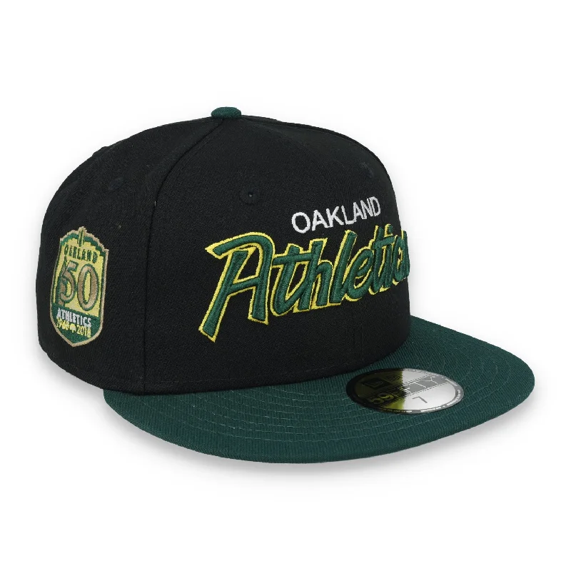 Running Hat-New Era Oakland Athletics Script 50th Anniversary Side Patch 59fifty Fitted Hat-