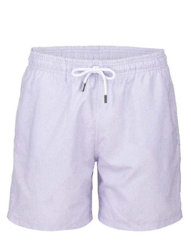 Relaxed Fit Shorts-Lavender Geometric Stretch Swim Shorts