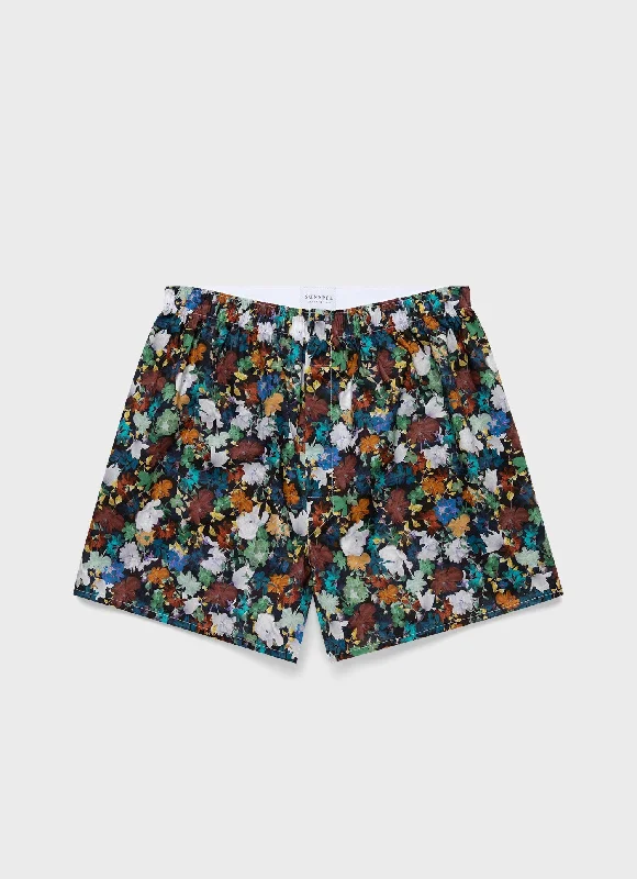 Skateboarding Shorts-Men's Classic Boxer Shorts in Liberty Fabric in Futuristic Floral