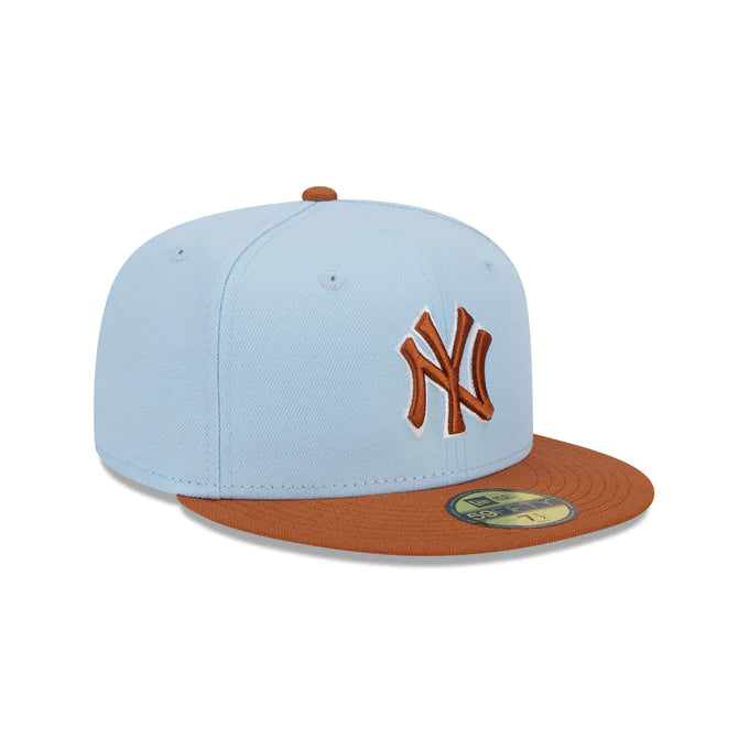 Basketball Hat-New Era New York Yankees Color Pack 59FIFTY Fitted Hat-Light Blue/Rust Orange