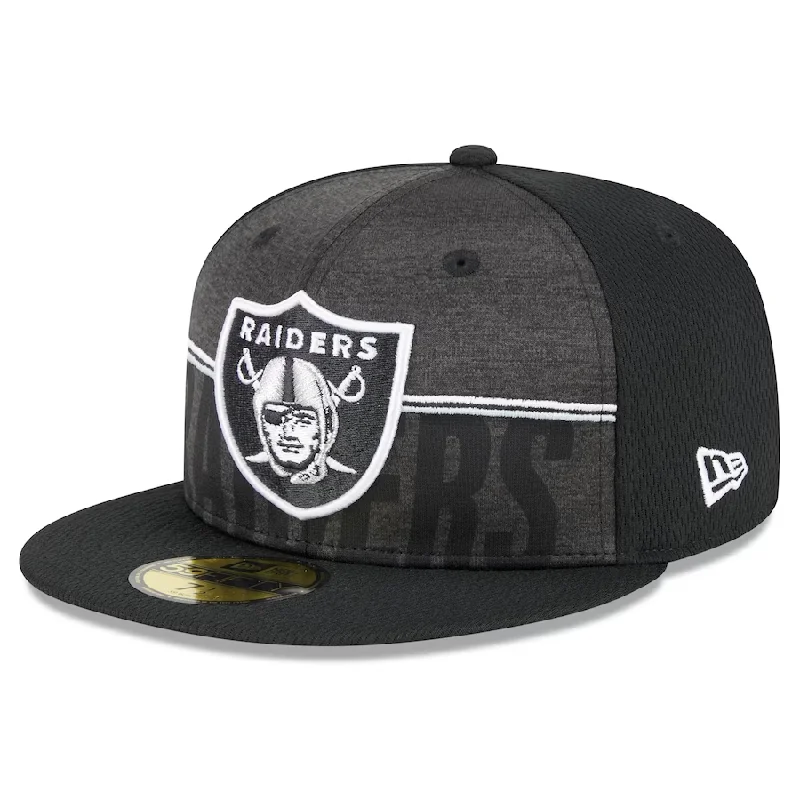 Safari Hat-New Era Men's Las Vegas Raiders 2023 NFL Training Camp 59FIFTY Fitted Hat-Black