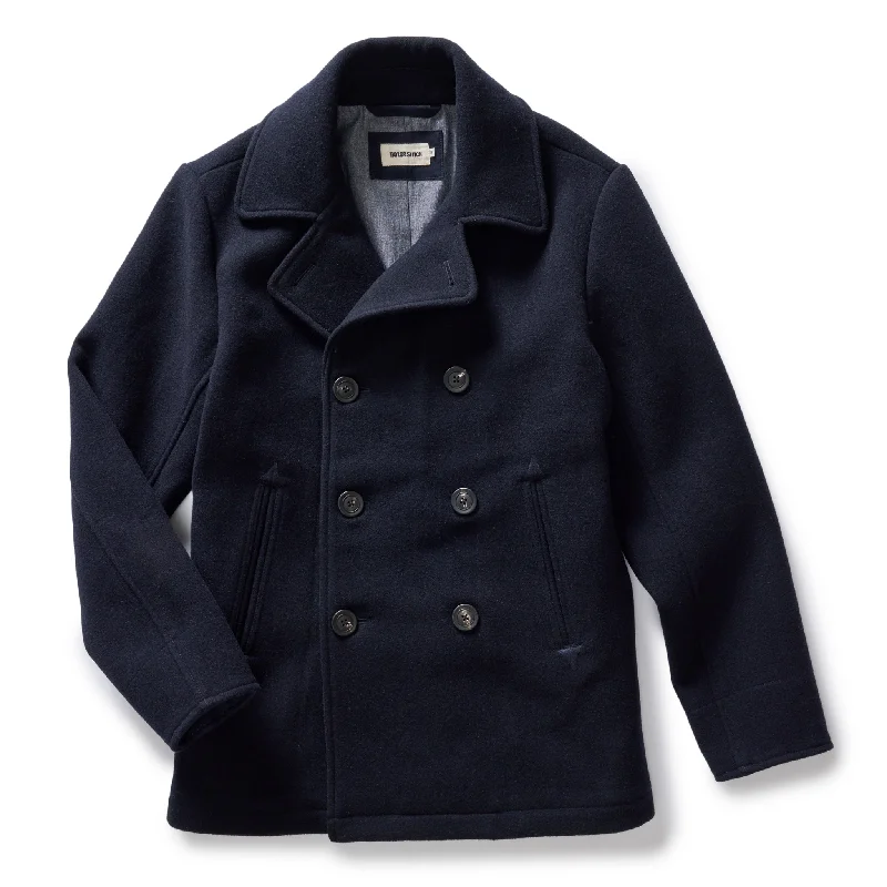 Leather Jacket-The Mariner Coat in Dark Navy Wool