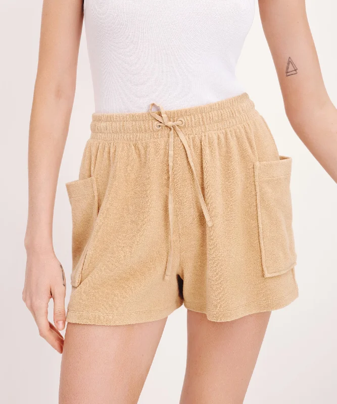 Quick Dry Shorts-Towel Terry Patch Pocket Shorts - Sand Castle