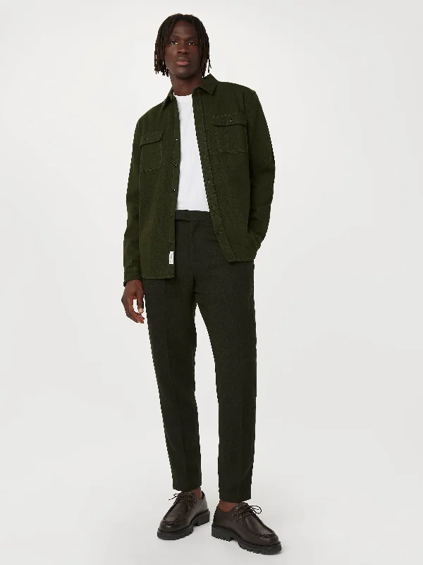 The Colin Tapered Recycled Wool Pant in Dark Green