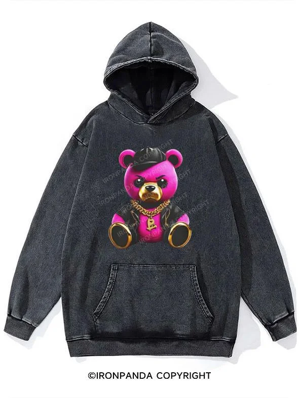 Party Hoodie-Bear Hip-Hop Washed Gym Hoodie