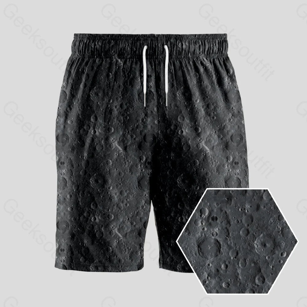 Camo Shorts-Lunar Surface Geeky Drawstring Shorts