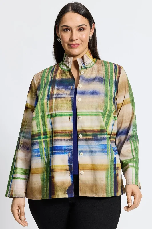 Running Jacket-Carolina Plus Painterly Plaid Shirt Jacket