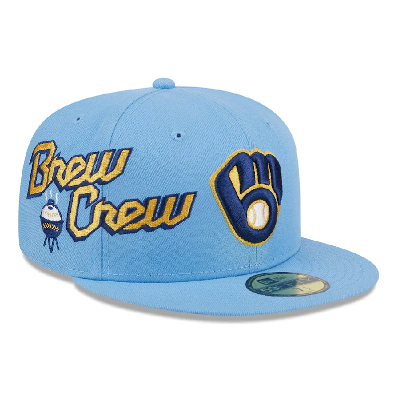 Football Hat-New Era Milwaukee Brewers City Connect Icon 59FIFTY Fitted Hat-Light Blue