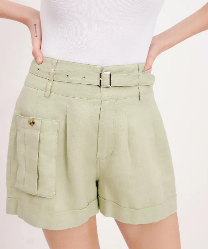 Lounge Shorts-Heavyweight Linen High Waisted Shorts - Morning Mist