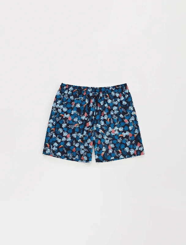 Pocket Shorts-Parrot Print Swim Shorts