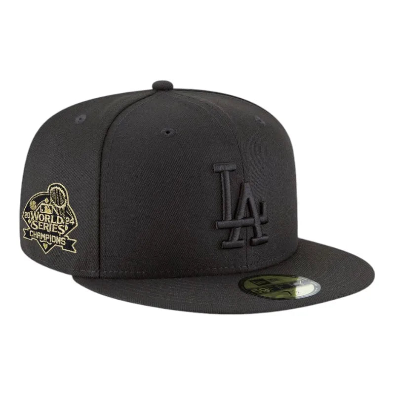 Snapback Hat-Los Angeles Dodgers New Era 59FIFTY Fitted Hat with Gold 2024 WS Champions Patch Gray UV