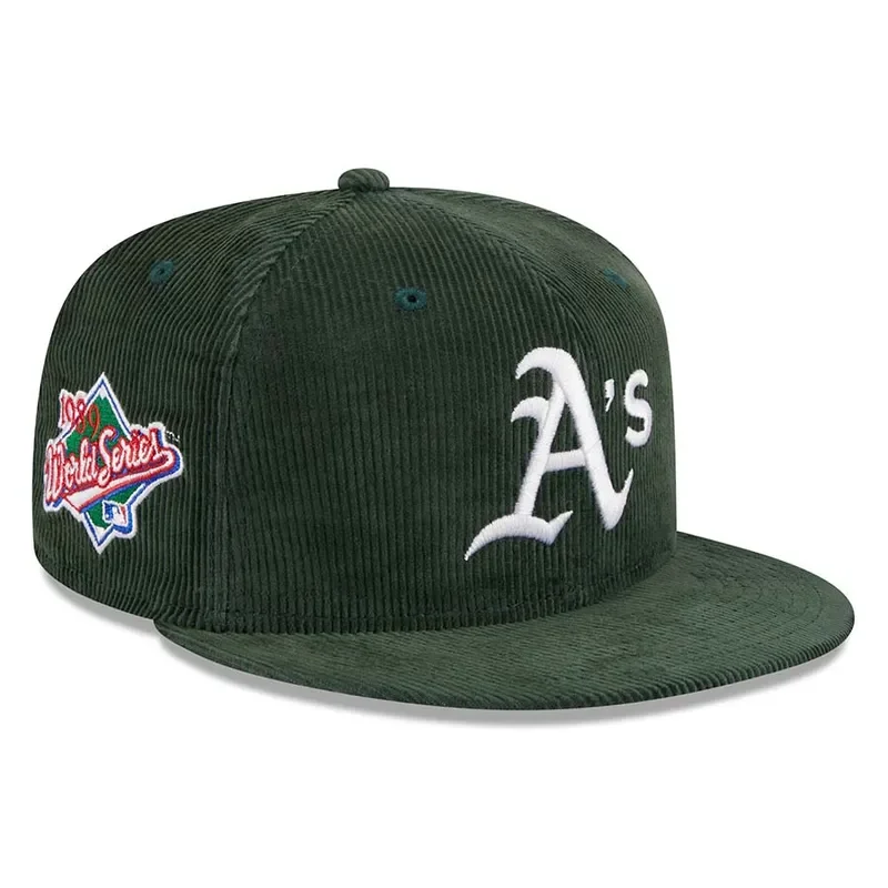 Golf Hat-New Era Oakland Athletics A's Side patch Corduroy Fitted Hat-Green