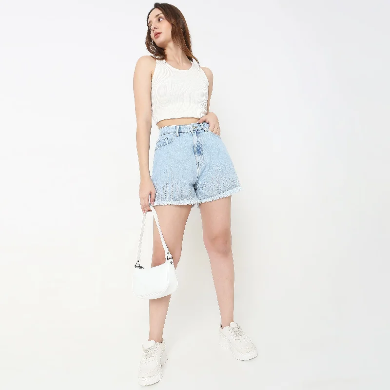 Graphic Shorts-Regular Fit Solid High Rise Shorts