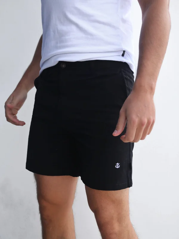 Embroidered Shorts-Stretch Chino Shorts - Black