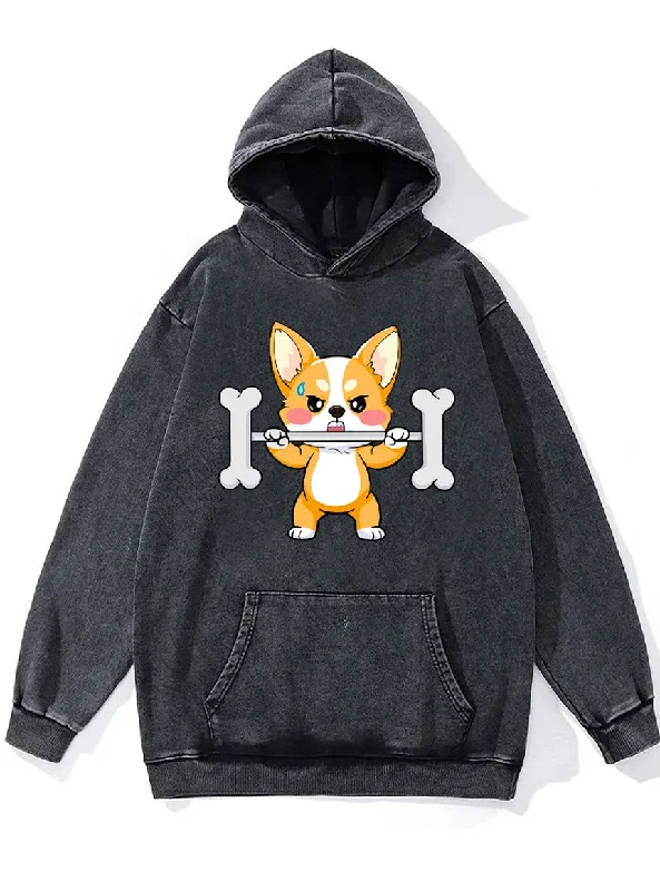 Warm Hoodie-weighlifting corgi Washed Gym Hoodie