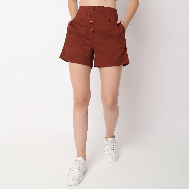 Water Resistant Shorts-Regular Fit Solid High Rise Shorts