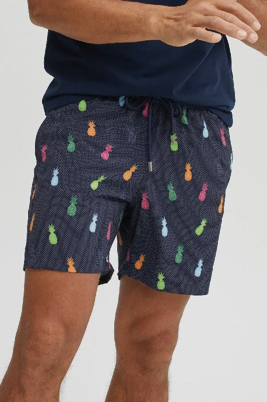 Classic Shorts-Navy Multicolor Pineapple Print Swim Shorts