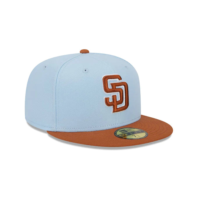 Streetwear Hat-New Era San Diego Padres Color Pack 59FIFTY Fitted Hat-Light Blue/Rust Orange