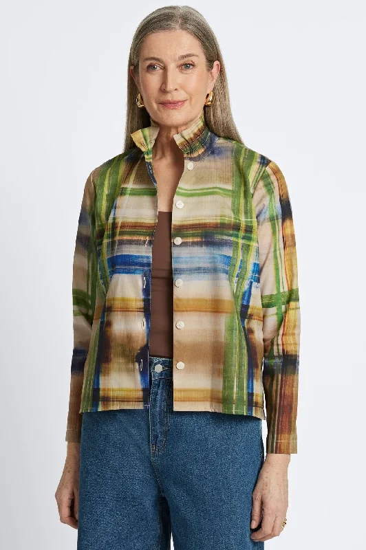 Gym Jacket-Carolina Painterly Plaid Shirt Jacket