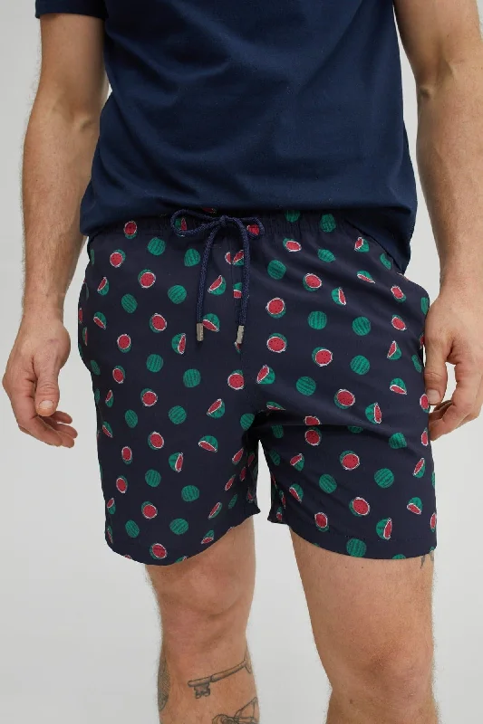 Multi-Pocket Shorts-Navy Watermelon Print Swim Shorts