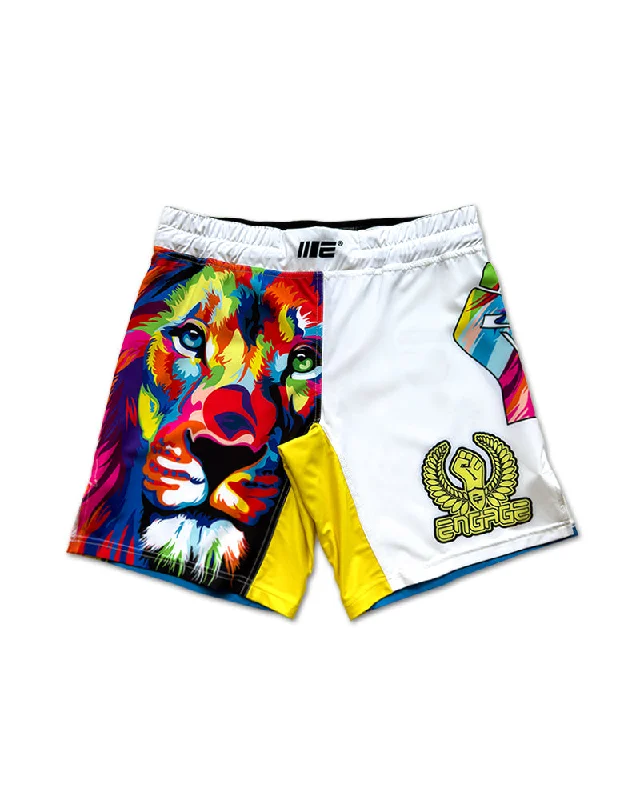 Plaid Shorts-Engage Higher Lion MMA Grappling Shorts White