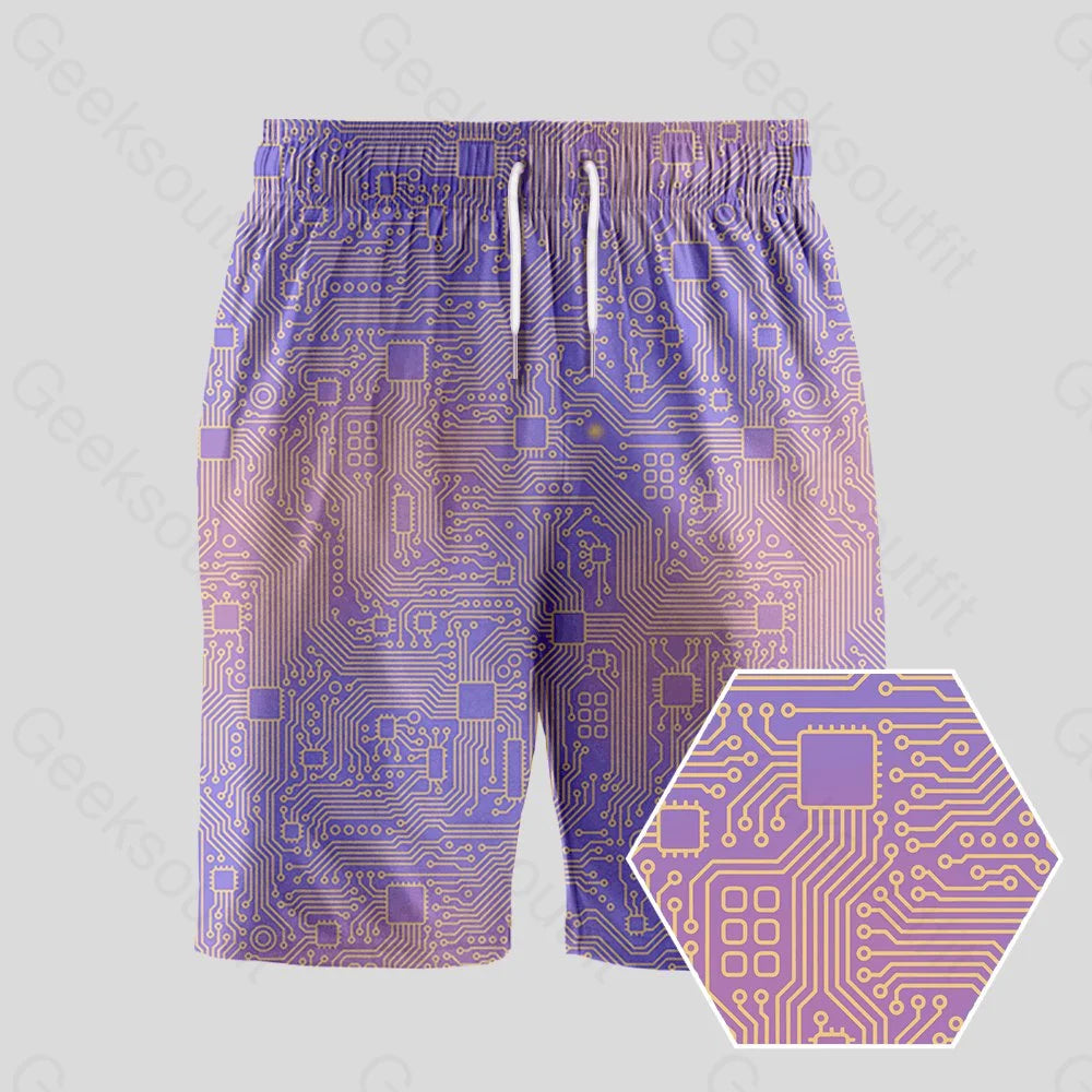 Classic Shorts-Computer Circuit Board Purple Geeky Drawstring Shorts