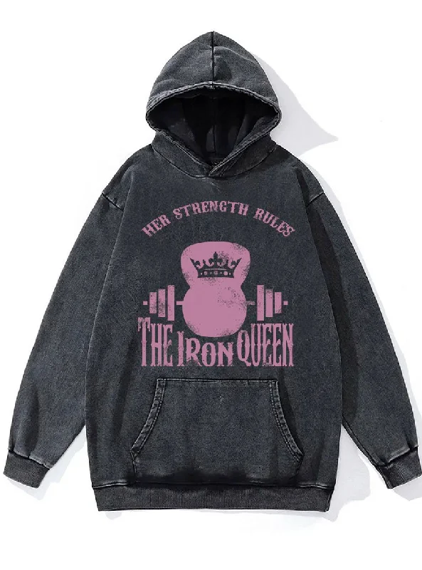 Long Sleeve Hoodie-The Iron Queen Washed Gym Hoodie