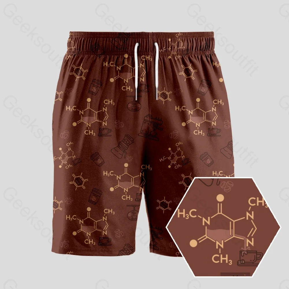 Retro Shorts-Chemical Formula of Caffeine Geeky Drawstring Shorts