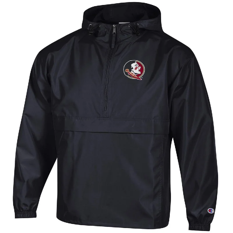 Party Jacket-Champion Men's Seminoles Logo Packable Jacket - Black