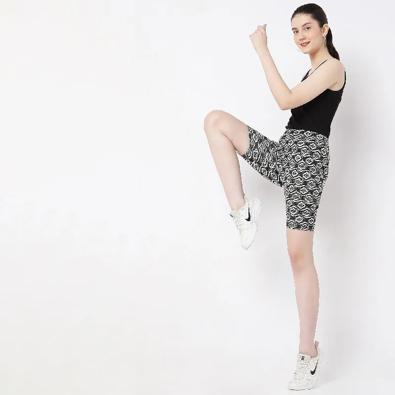 Monochrome Shorts-Slim Fit Printed High Rise Shorts