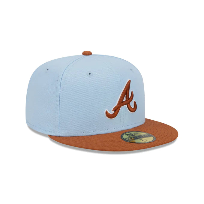 Soccer Hat-New Era Atlanta Braves Color Pack 59FIFTY Fitted Hat-Light Blue/Rust Orange