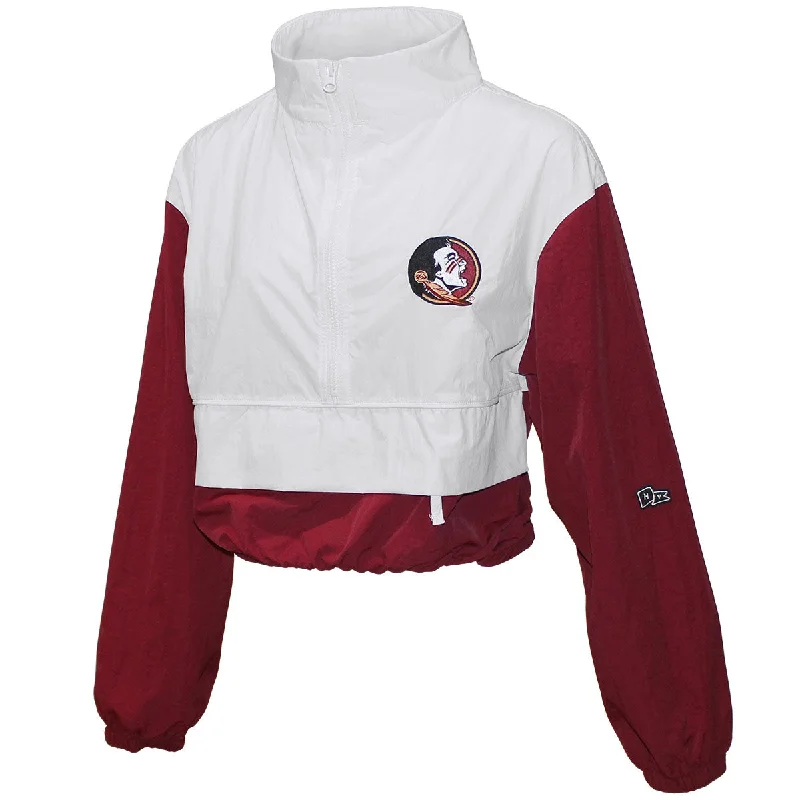 Baseball Team Jacket-Hype & Vice Women's Seminole Logo/Seminoles Crop Track Jacket - White/Garnet